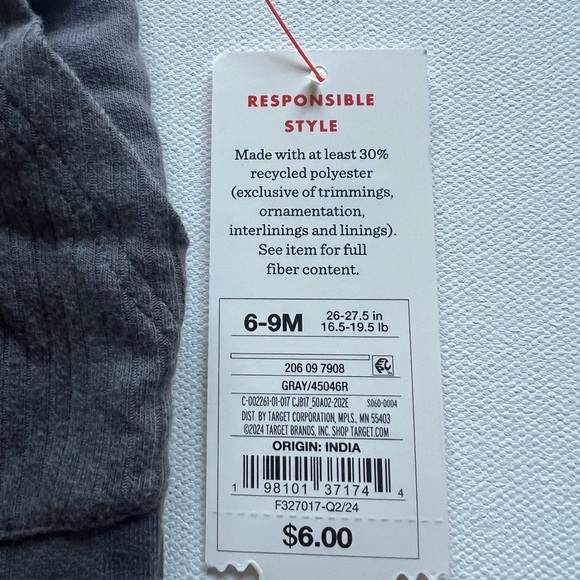 NWT Cat & Jack Baby Boy Size 6-9M Sweatpants Dark Gray (G1) - Picture 2 of 5